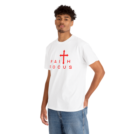WHITE and RED Faith Focus Unisex Tee