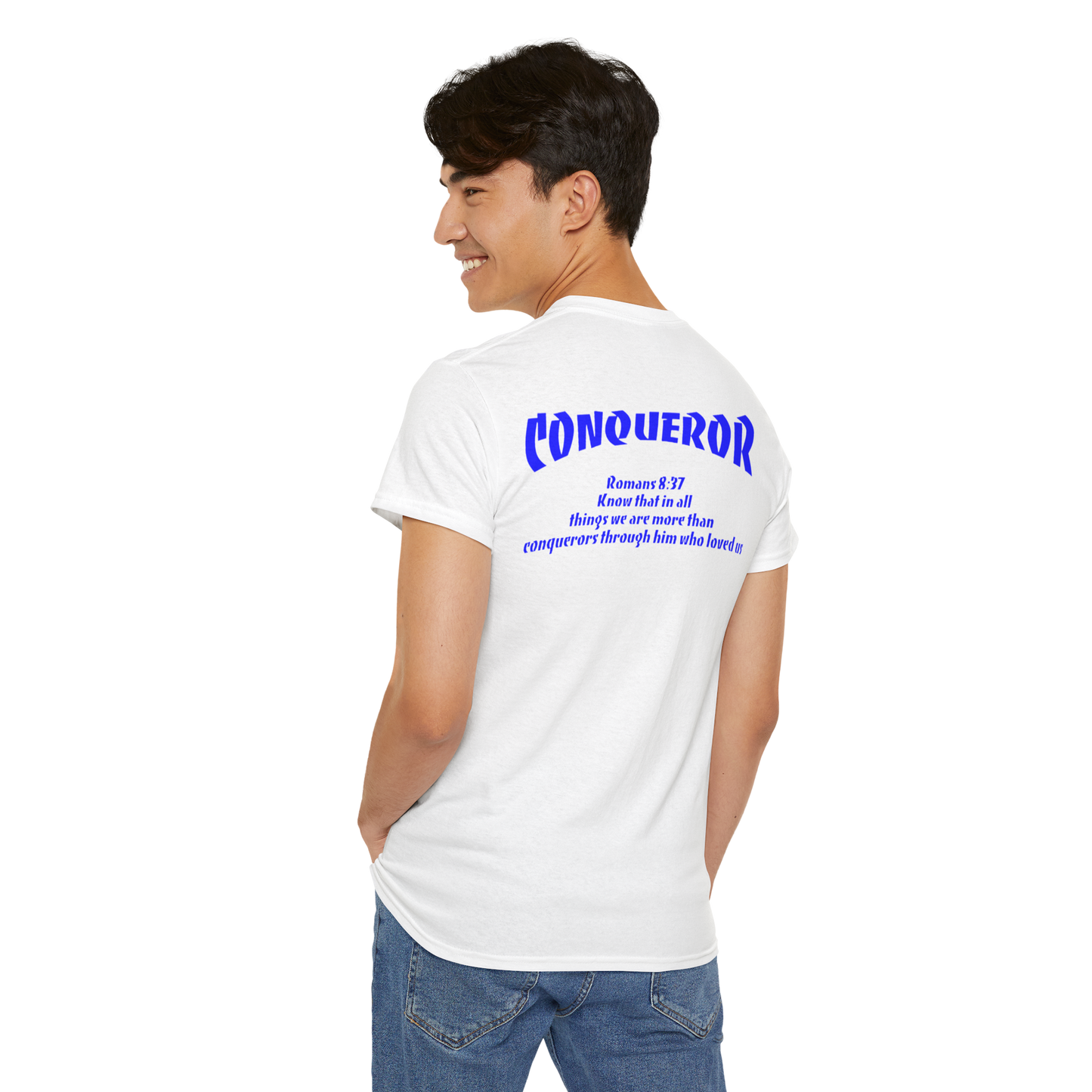 WHITE and BLUE  Faith Focus Unisex Tee