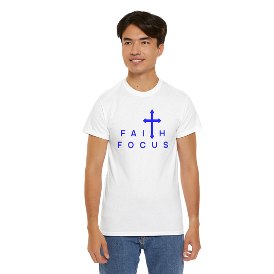 WHITE and BLUE  Faith Focus Unisex Tee